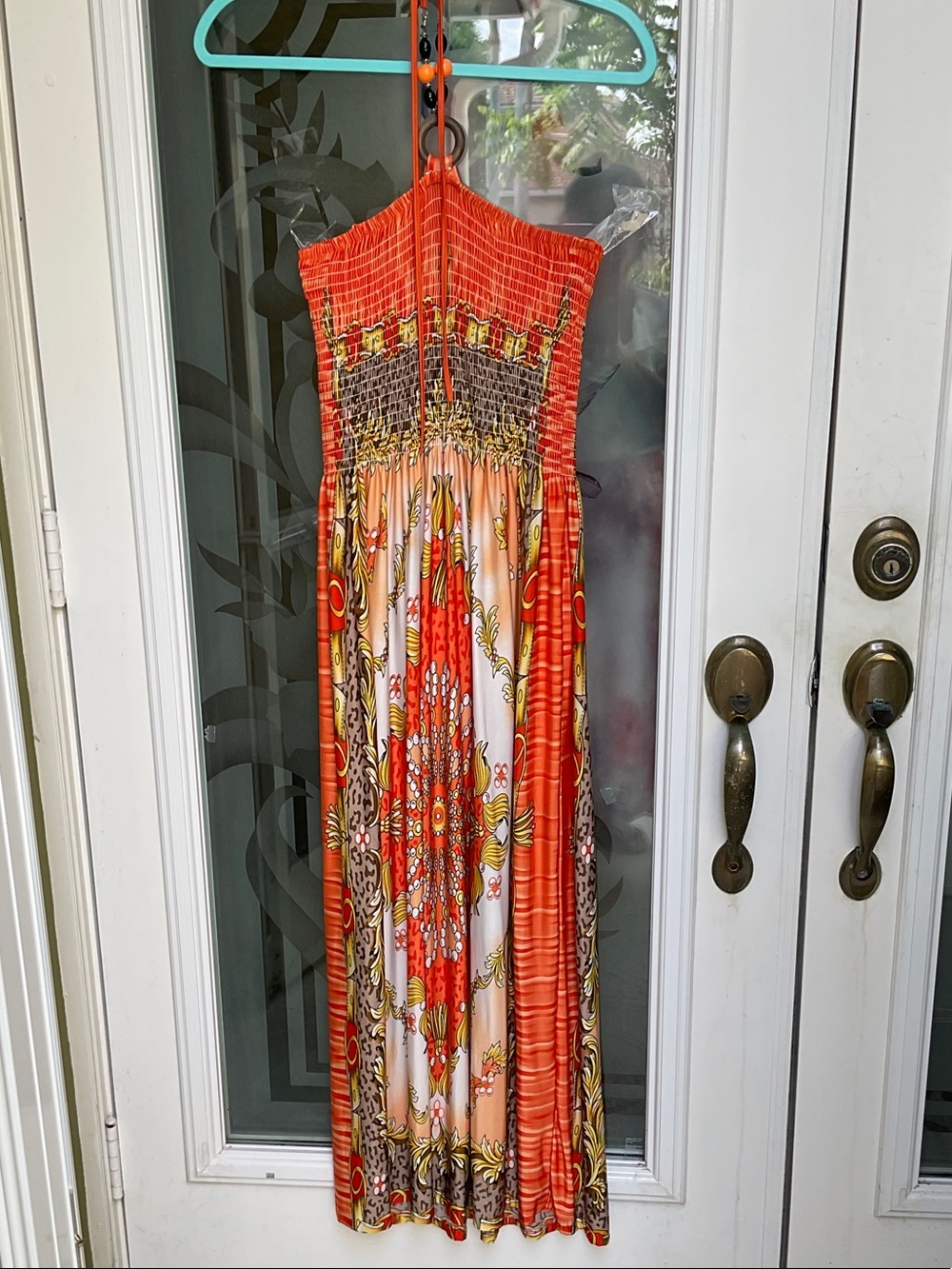 Magic Orange Multi-Color Strapless Maxi Dress